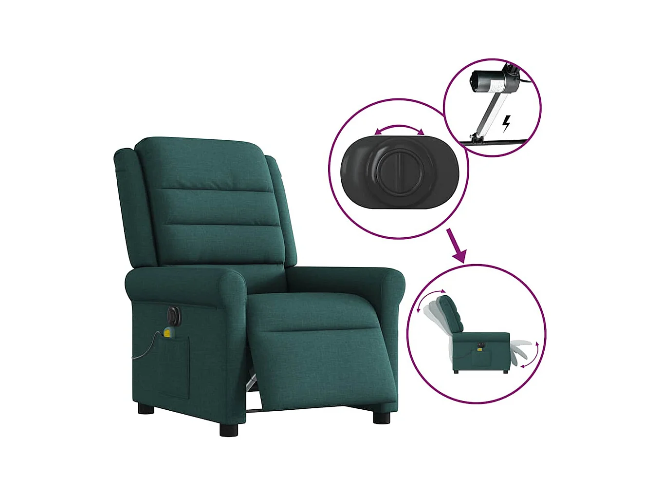 Sillón de masaje eléctrico reclinable de tela verde oscuro