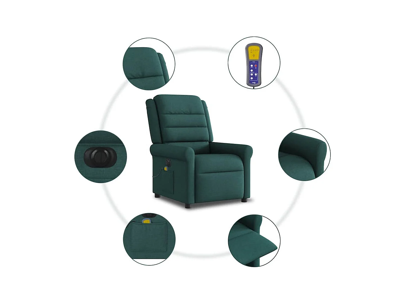 Sillón de masaje eléctrico reclinable de tela verde oscuro