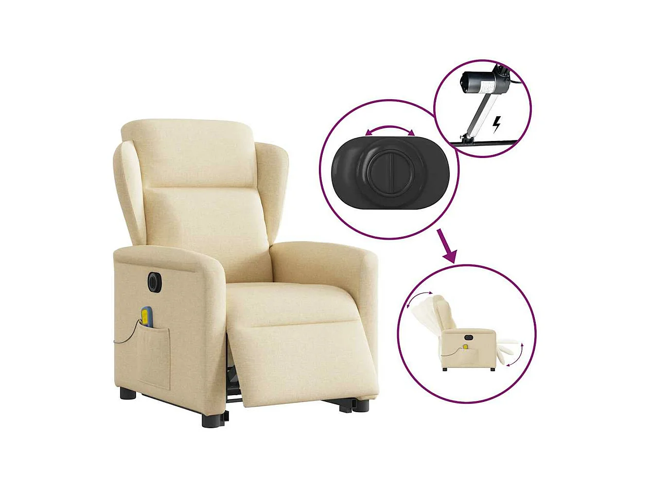 Sillón reclinable de masaje eléctrico de tela color crema