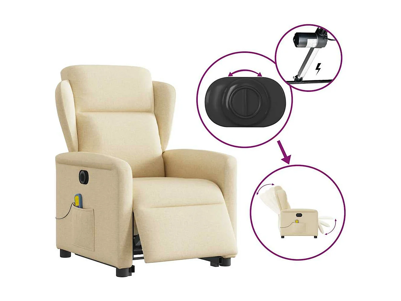 Fauteuil inclinable de massage électrique Crème Tissu