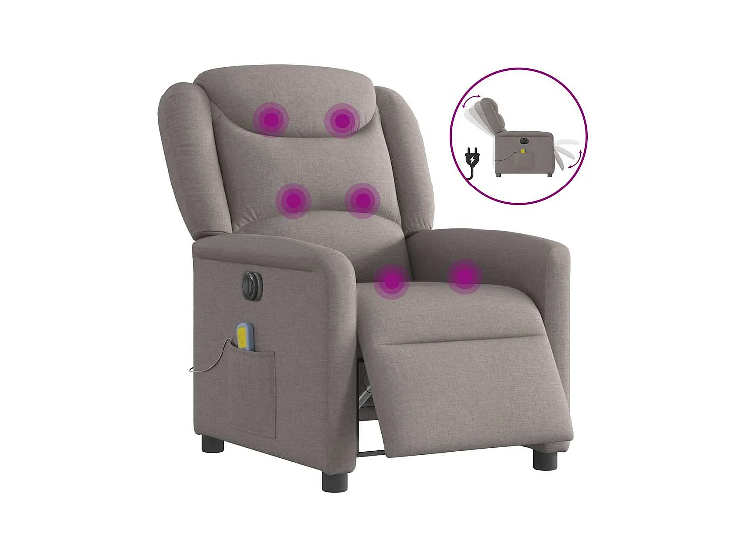 Fauteuil de massage inclinable électrique Taupe Tissu