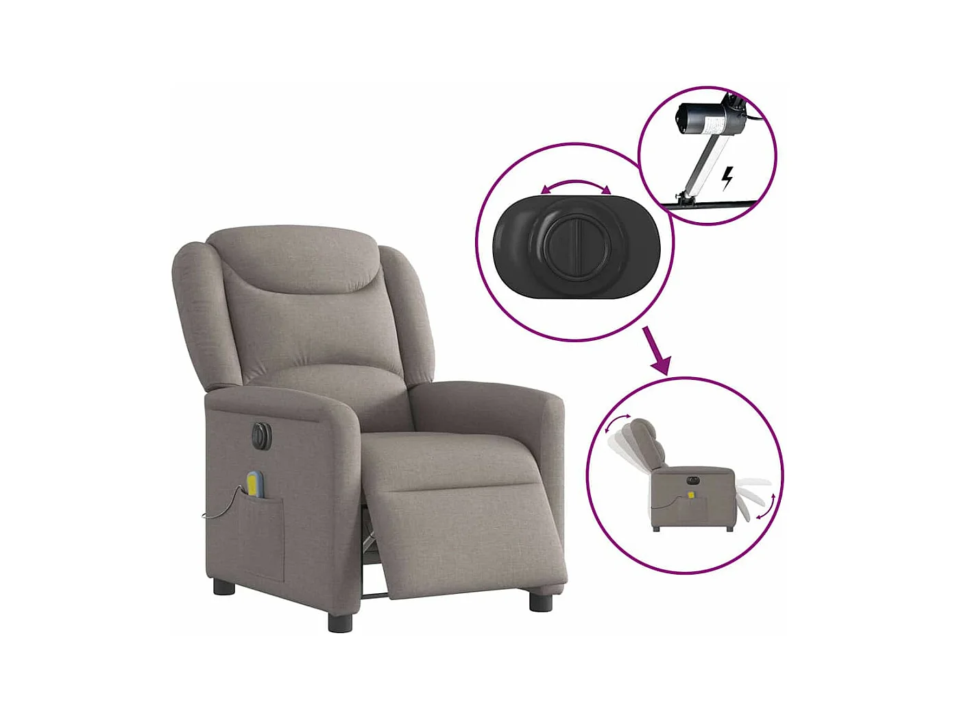 Fauteuil de massage inclinable électrique Taupe Tissu