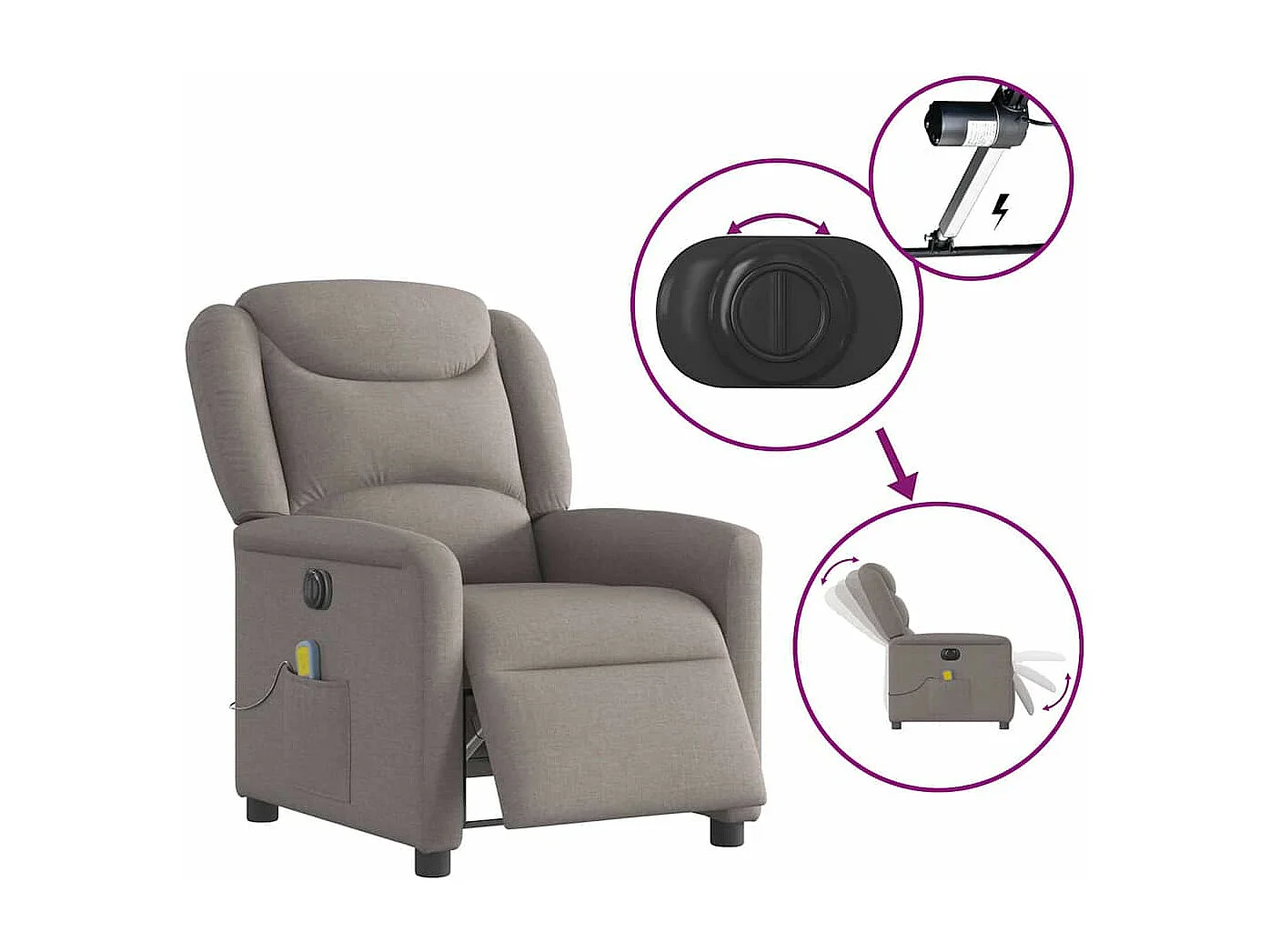 Fauteuil de massage inclinable électrique Taupe Tissu