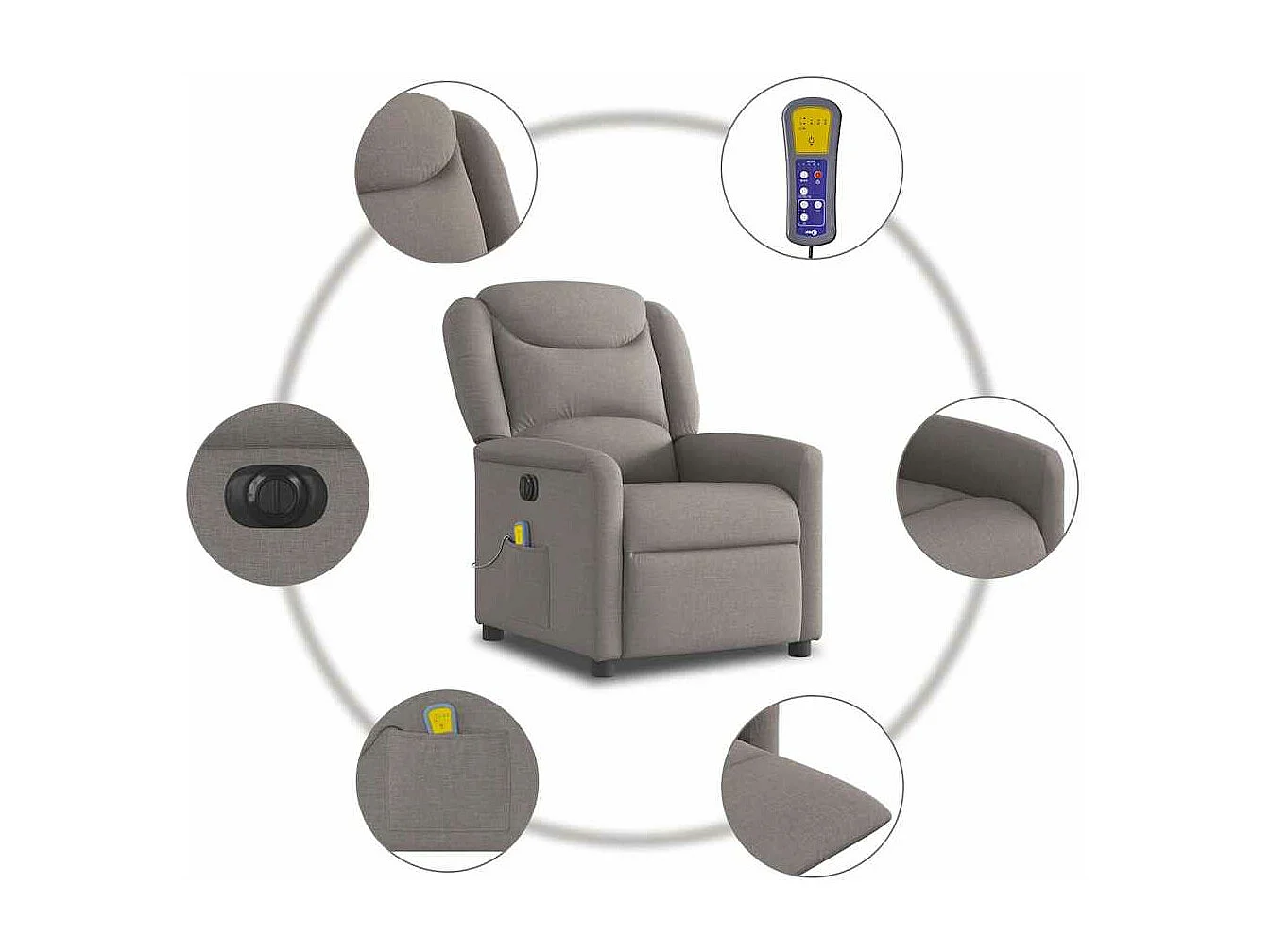 Fauteuil de massage inclinable électrique Taupe Tissu