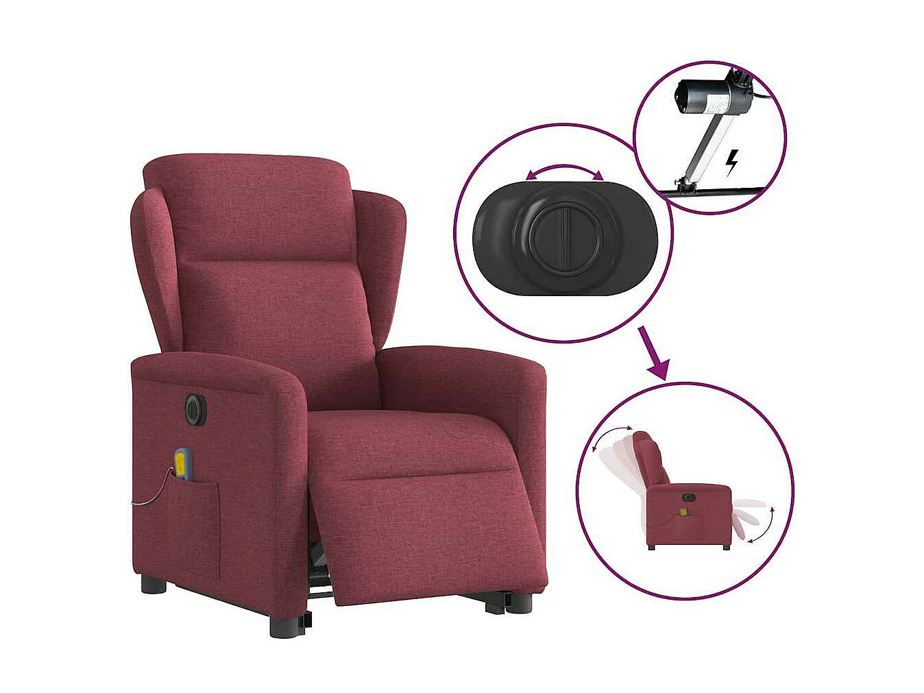 Fauteuil inclinable de massage électrique Rouge bordeaux Tissu