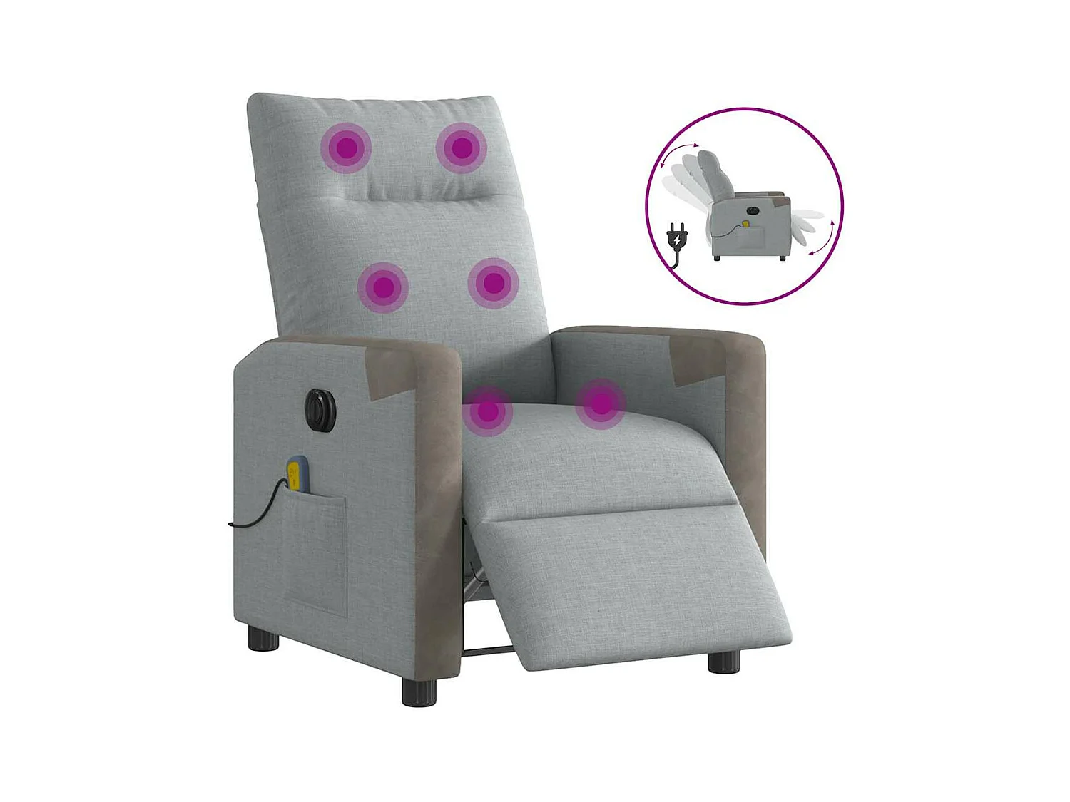 Fauteuil de massage inclinable électrique gris clair tissu