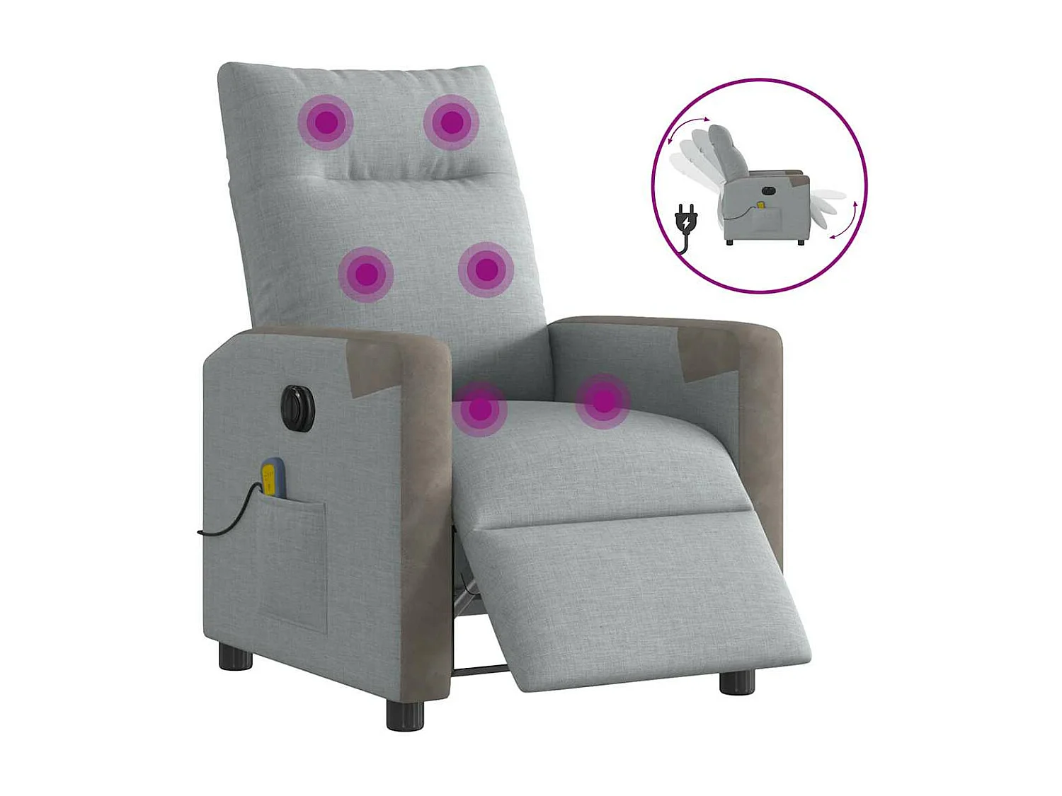 Fauteuil de massage inclinable électrique gris clair tissu