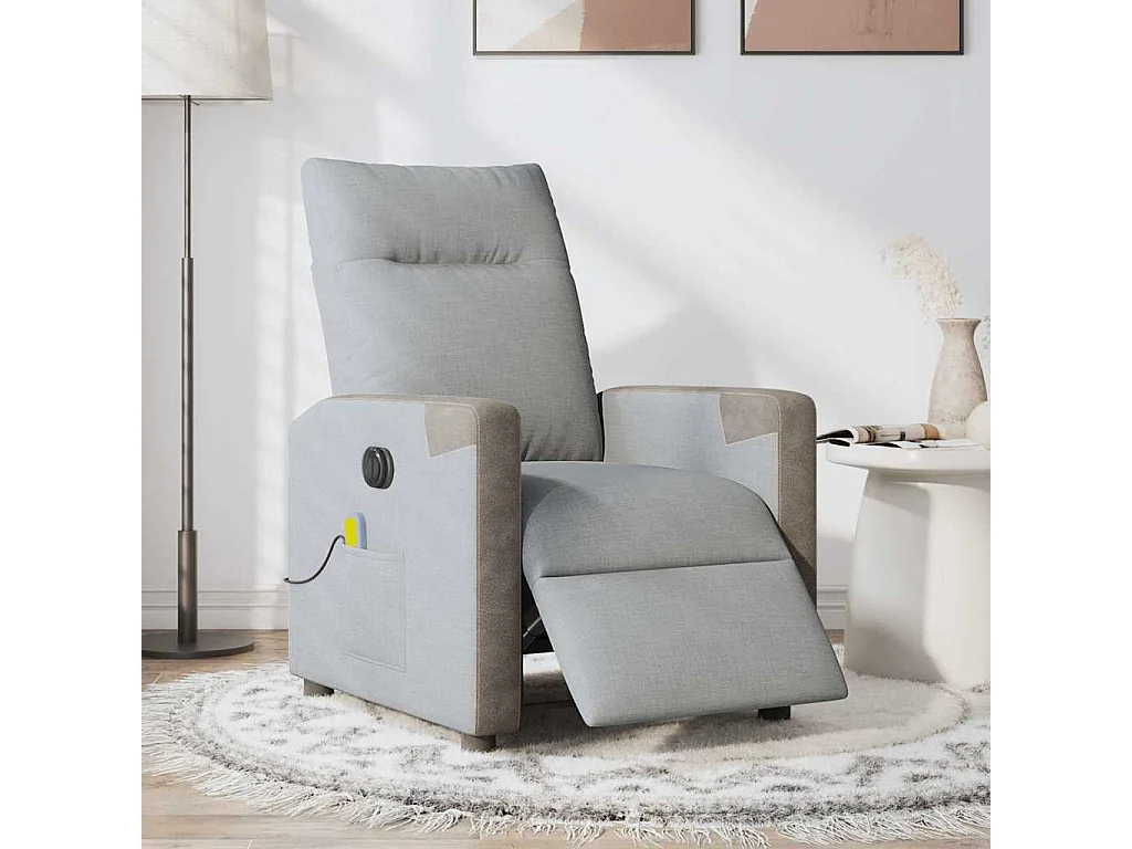 Fauteuil de massage inclinable électrique gris clair tissu