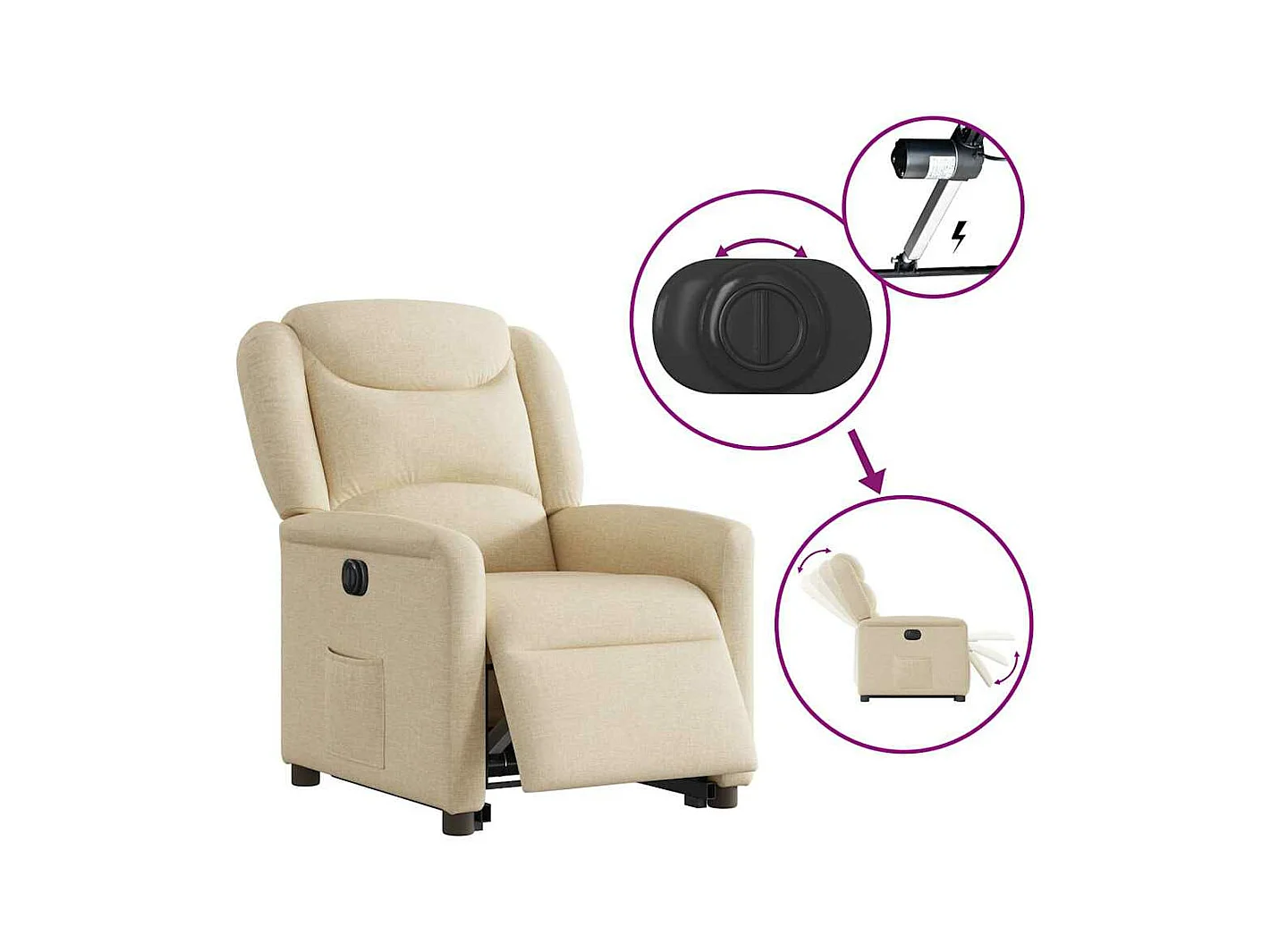 Fauteuil inclinable électrique crème tissu