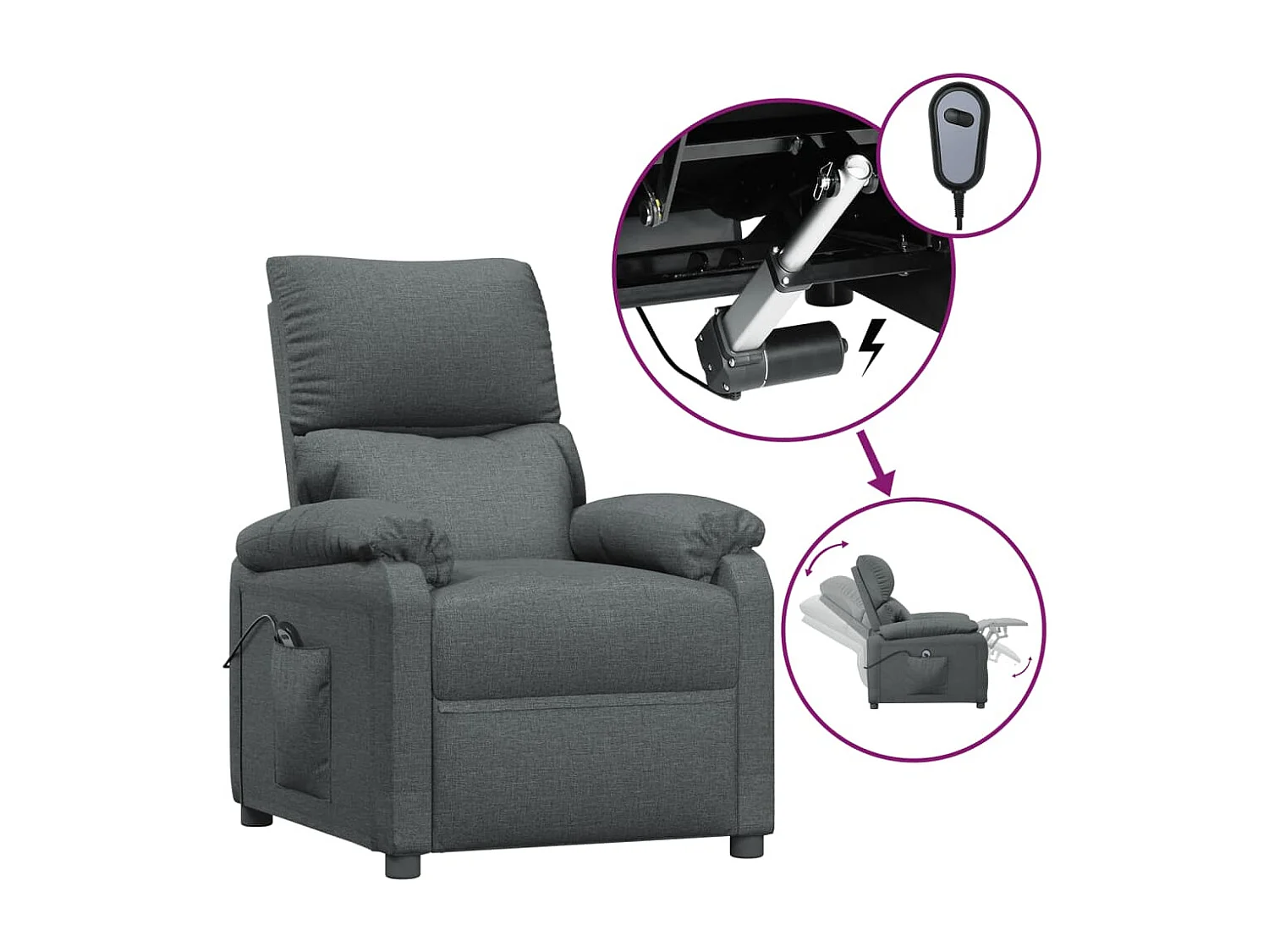 Fauteuil inclinable électrique Gris foncé Tissu