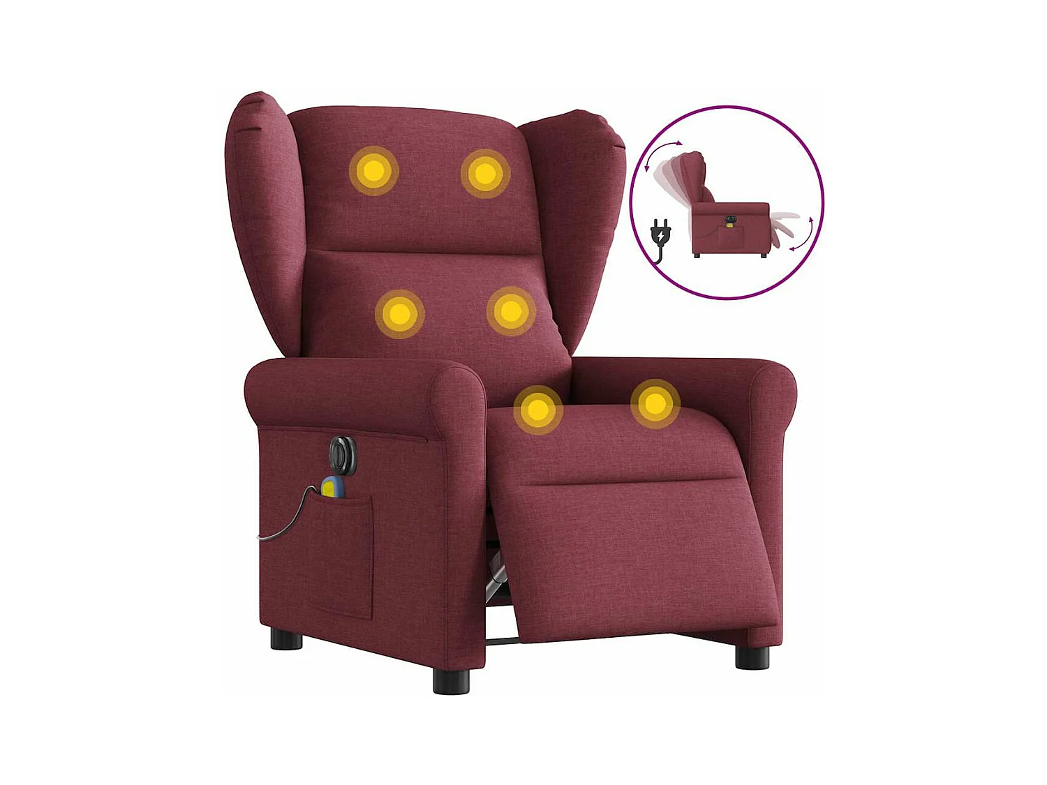 Elektrischer Liegemassagesessel, burgunderroter Stoff