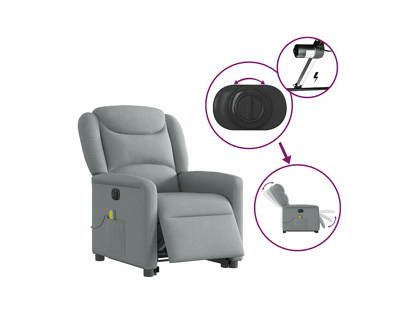 Fauteuil inclinable de massage électrique Gris clair Tissu