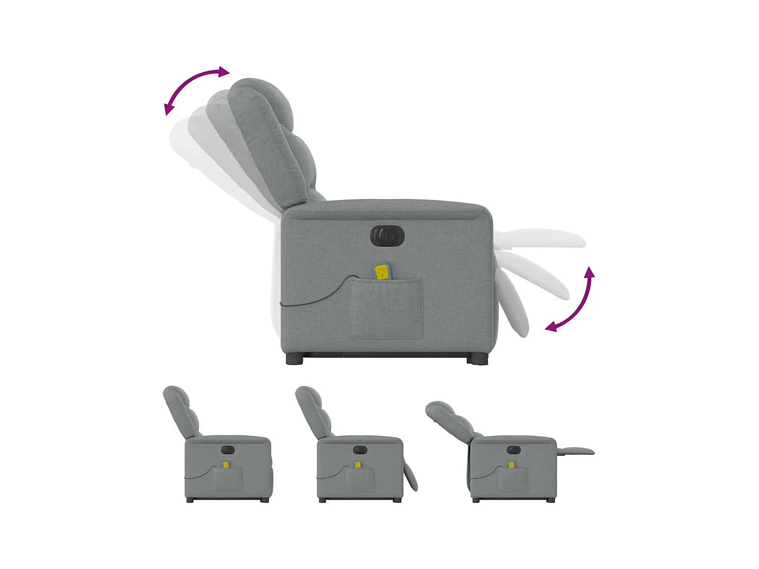 Fauteuil inclinable de massage électrique Gris clair Tissu