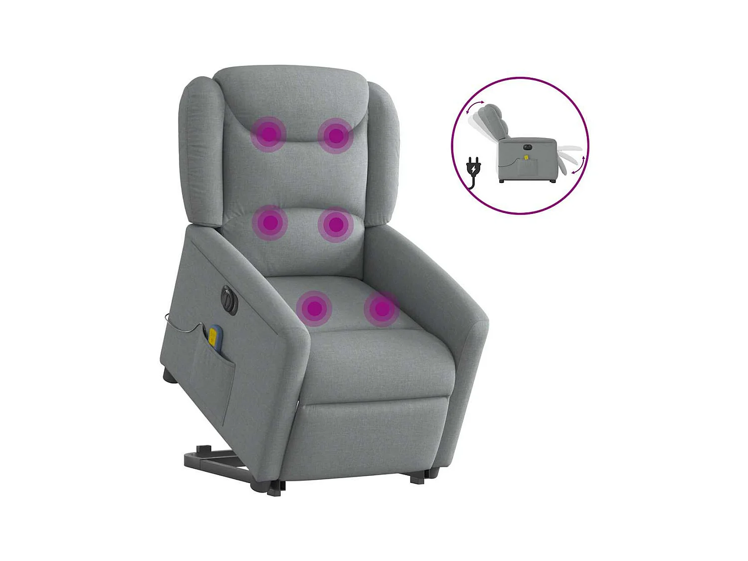 Fauteuil inclinable de massage électrique Gris clair Tissu