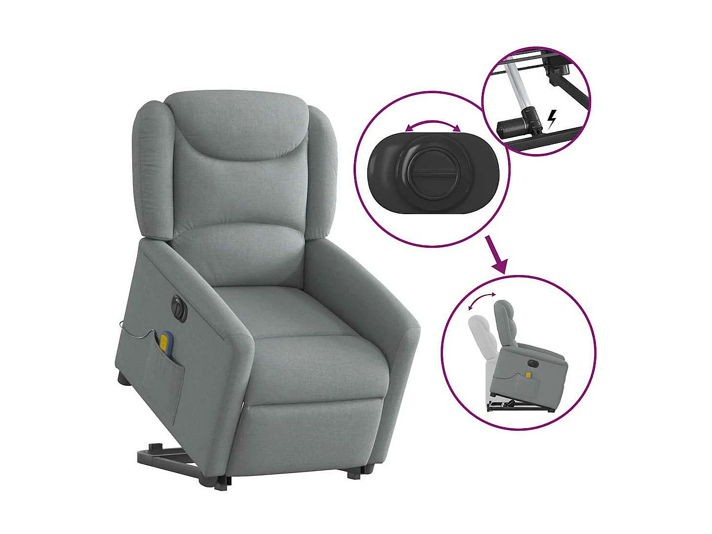 Sillón reclinable de masaje eléctrico de tela gris claro