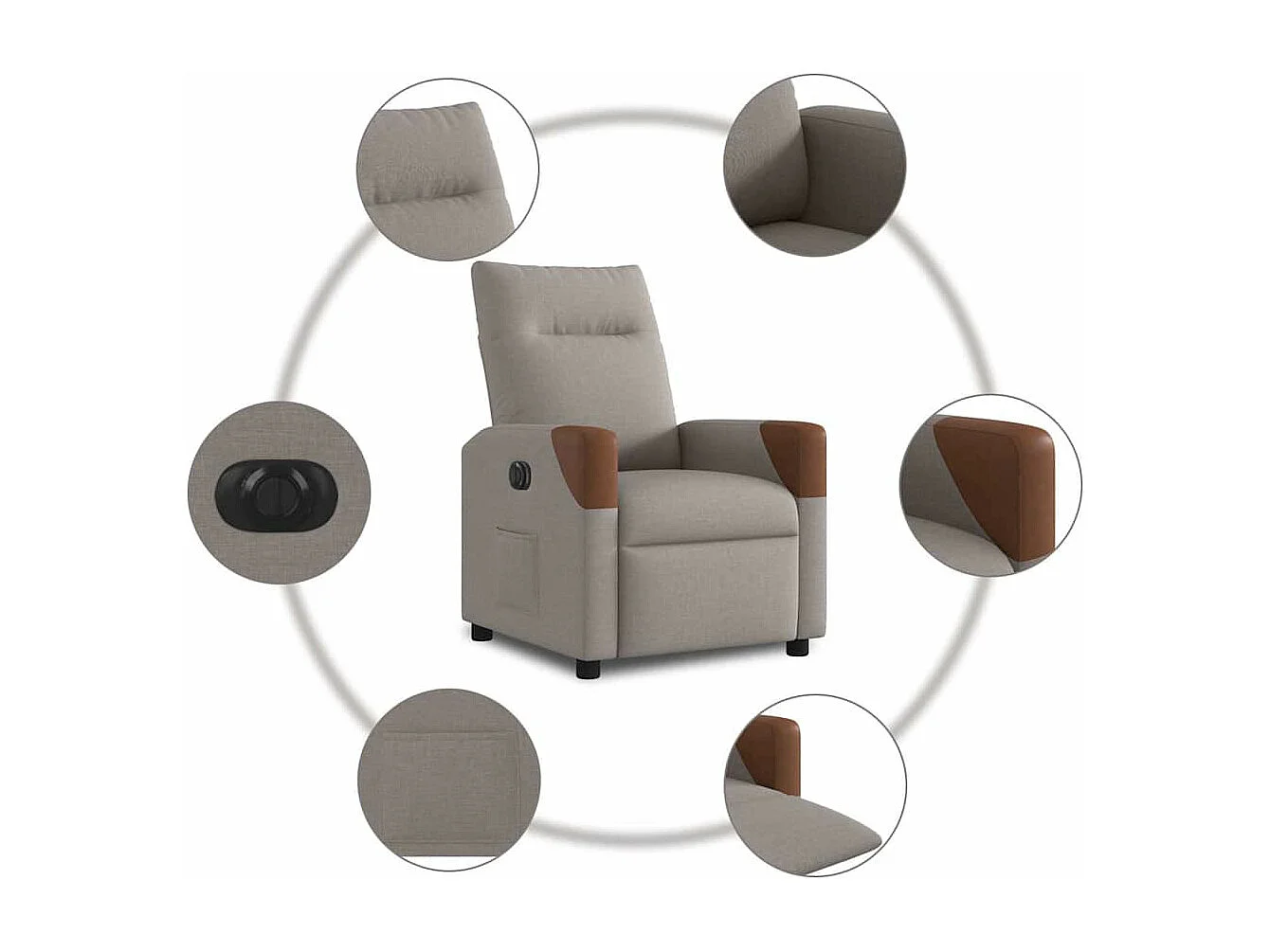 Sillón reclinable eléctrico de tela color topo