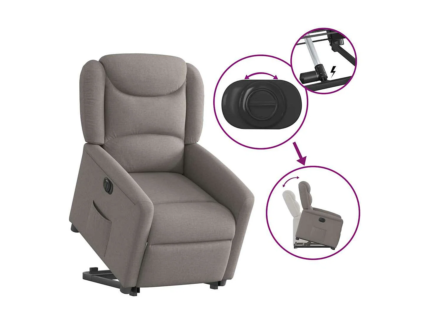 Elektrische relaxfauteuil taupe stof