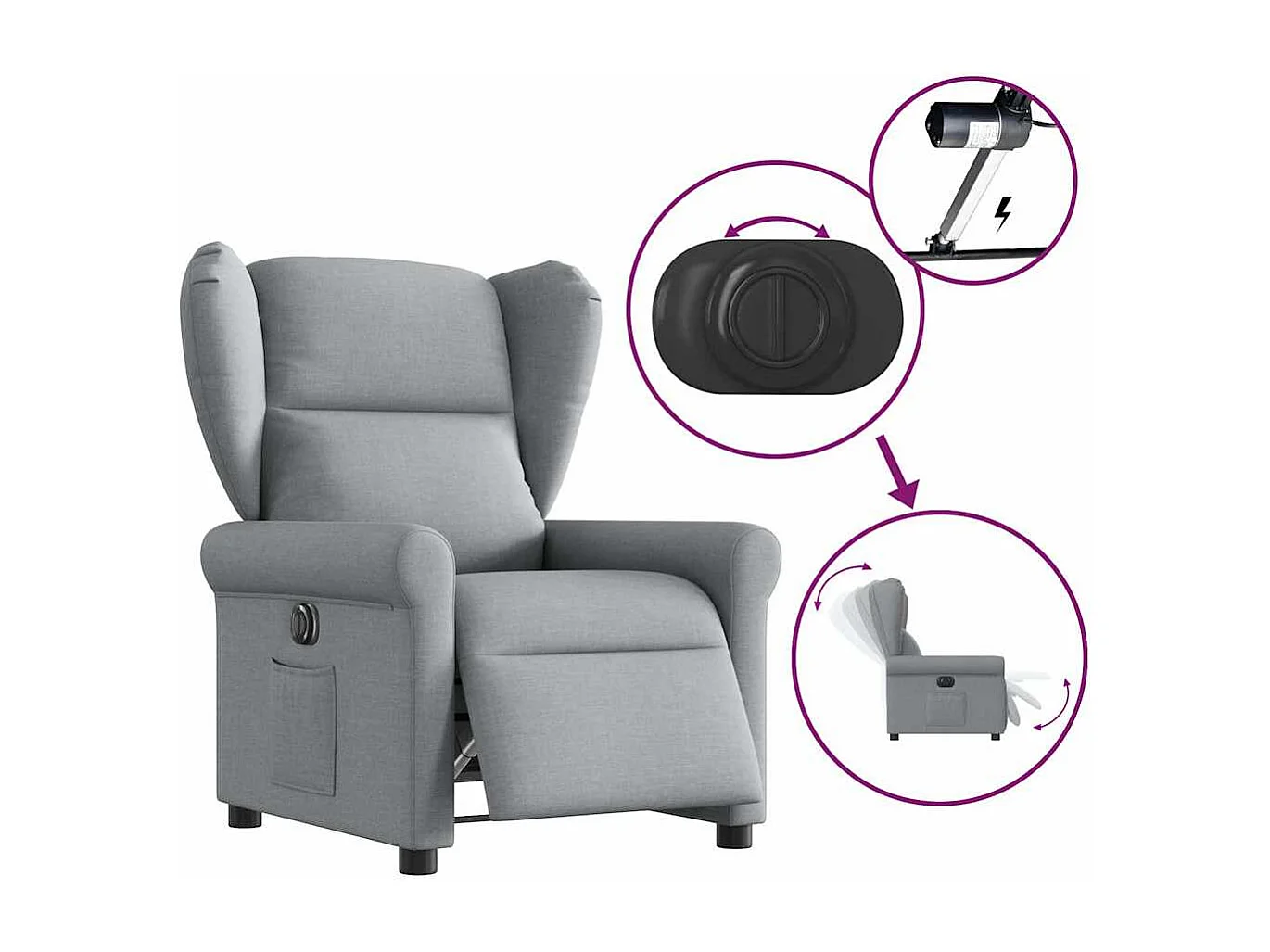 Fauteuil inclinable électrique Gris clair Tissu
