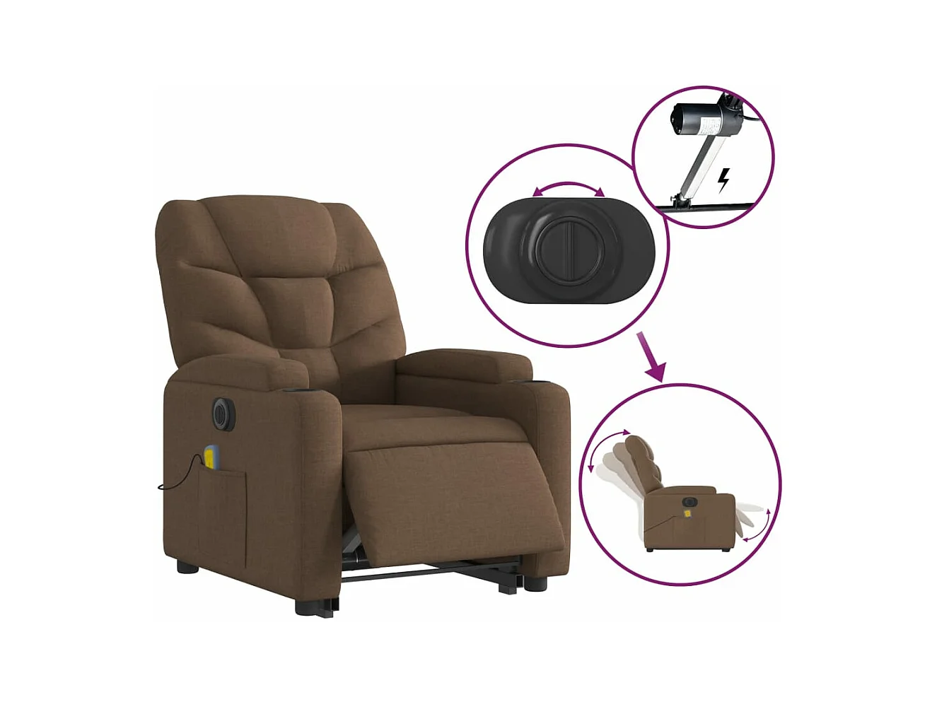 Fauteuil inclinable de massage électrique Marron Tissu