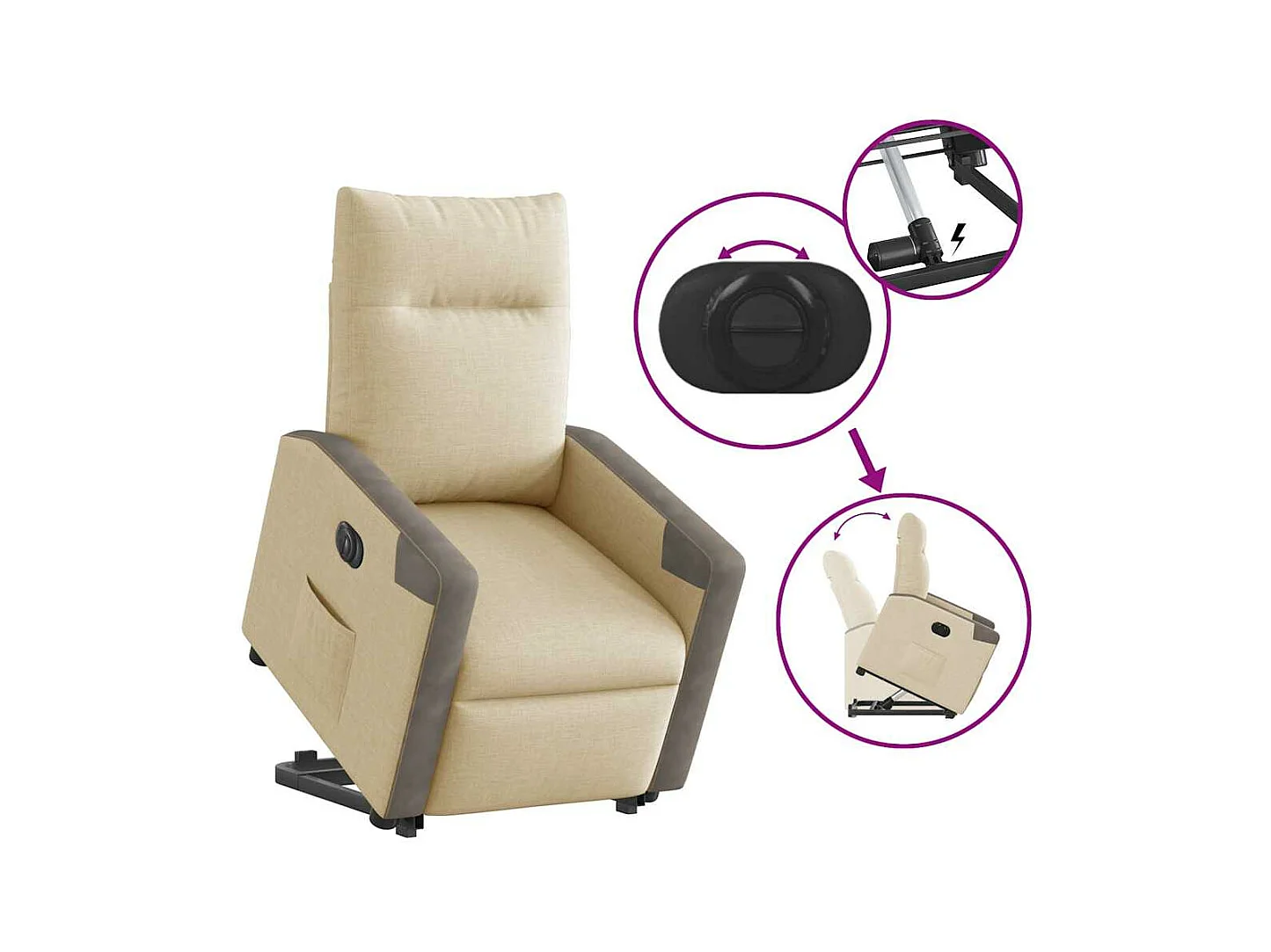 Fauteuil inclinable électrique crème tissu