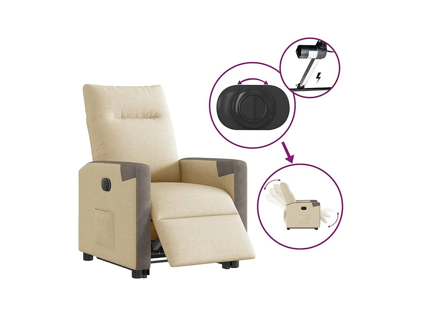 Fauteuil inclinable électrique crème tissu