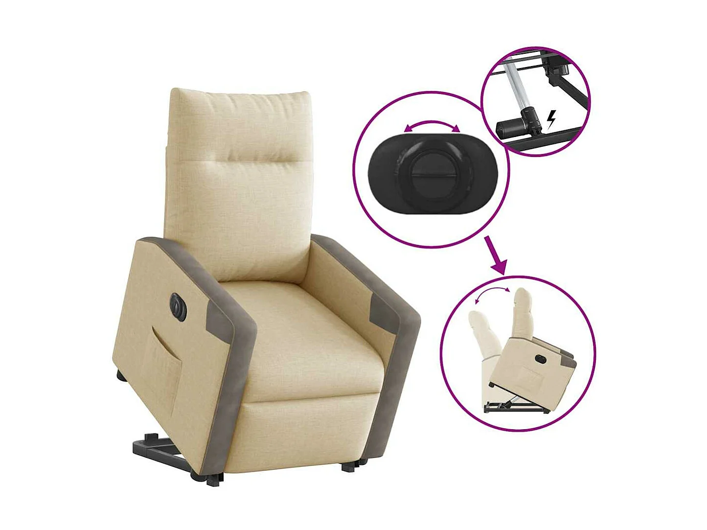 Fauteuil inclinable électrique crème tissu