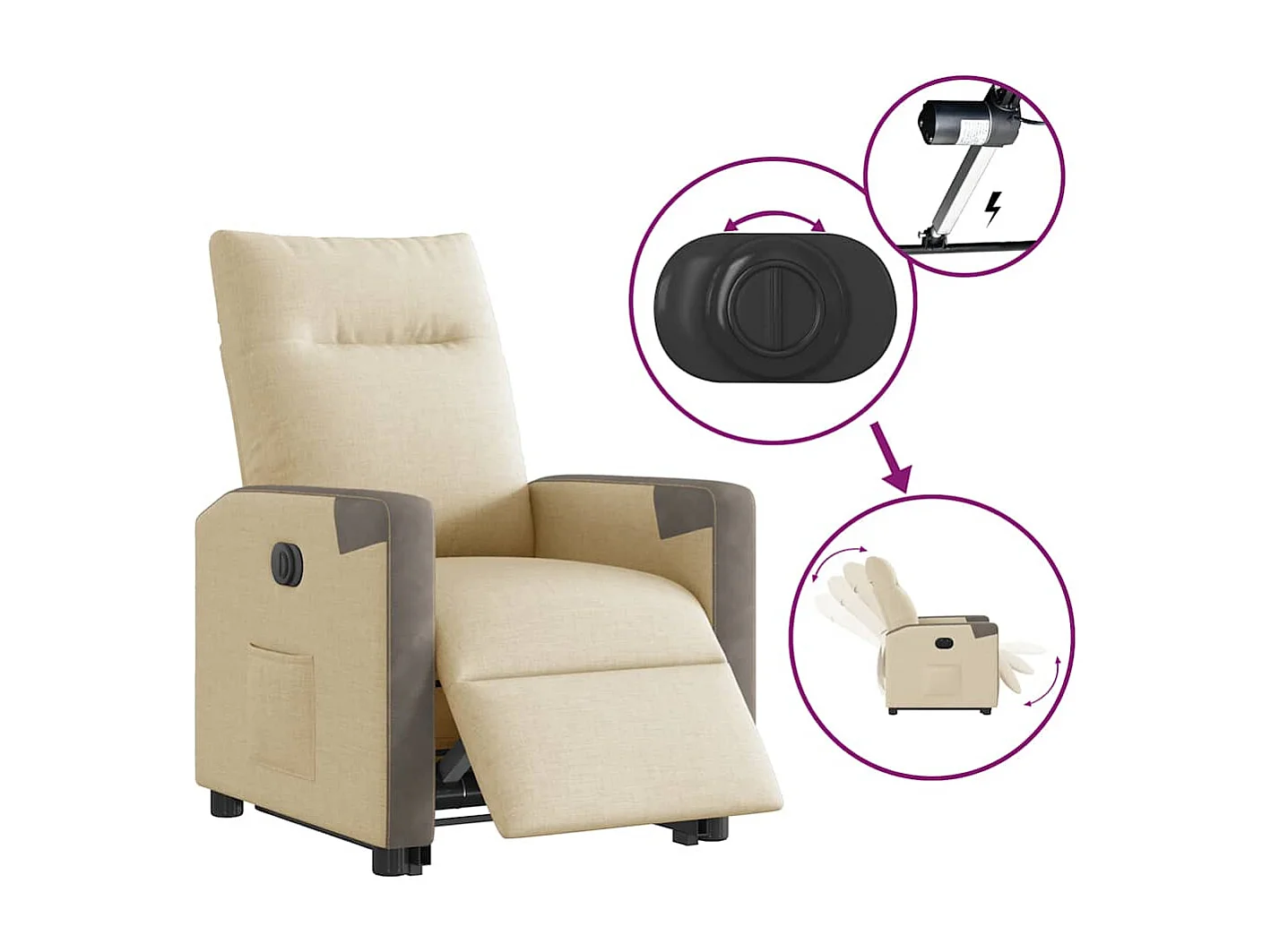 Fauteuil inclinable électrique crème tissu