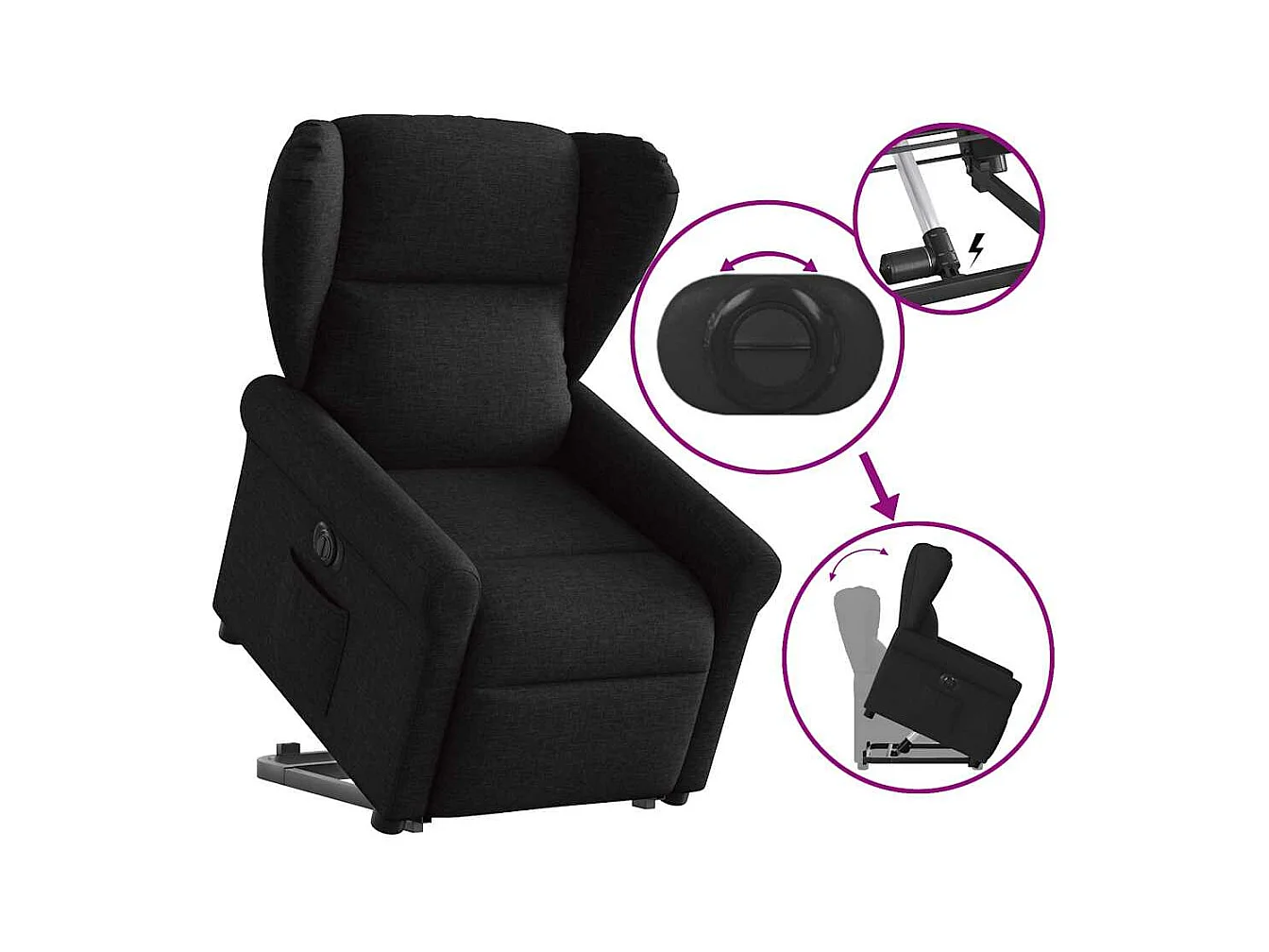 Fauteuil inclinable électrique noir tissu