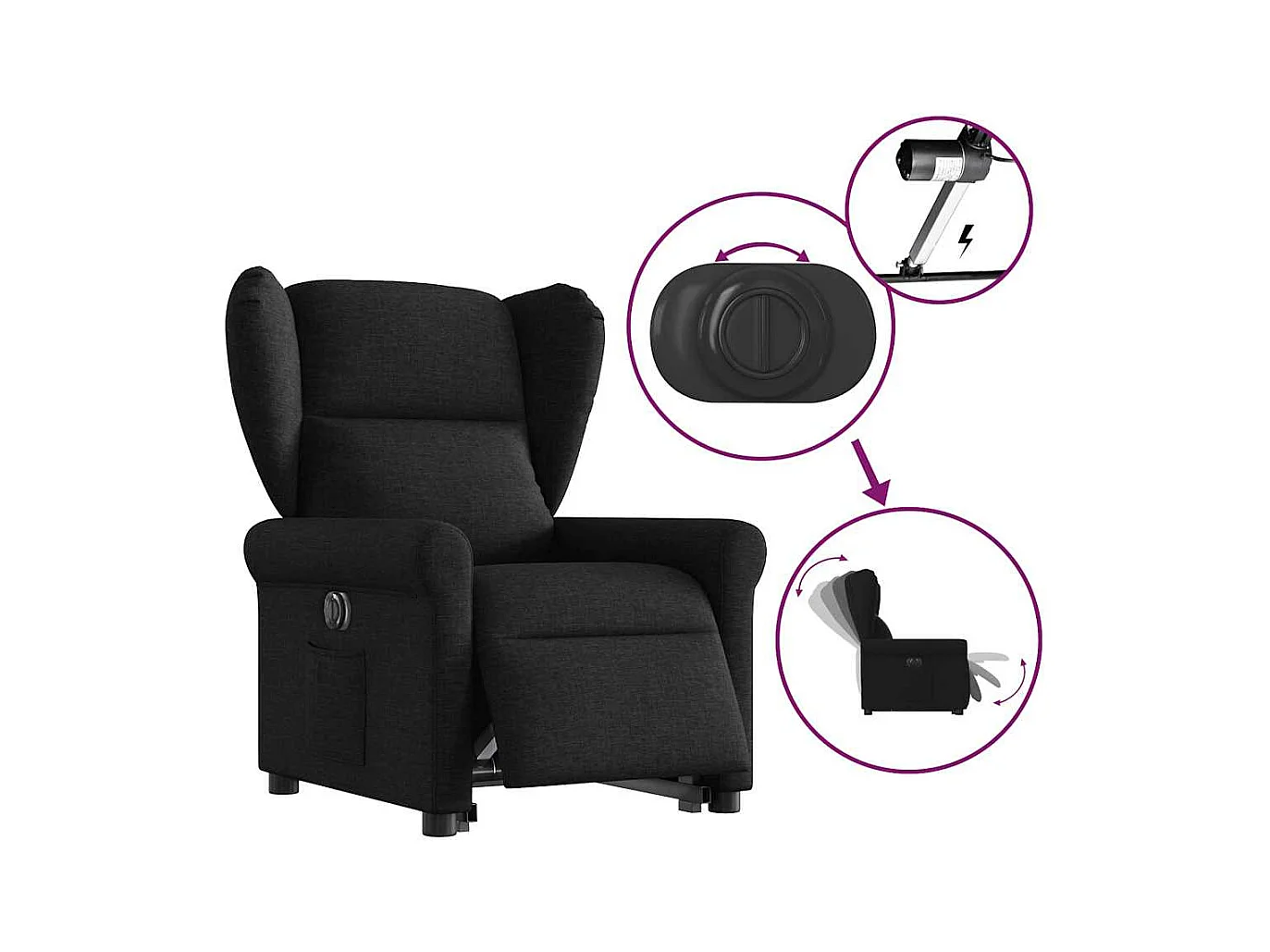 Fauteuil inclinable électrique noir tissu