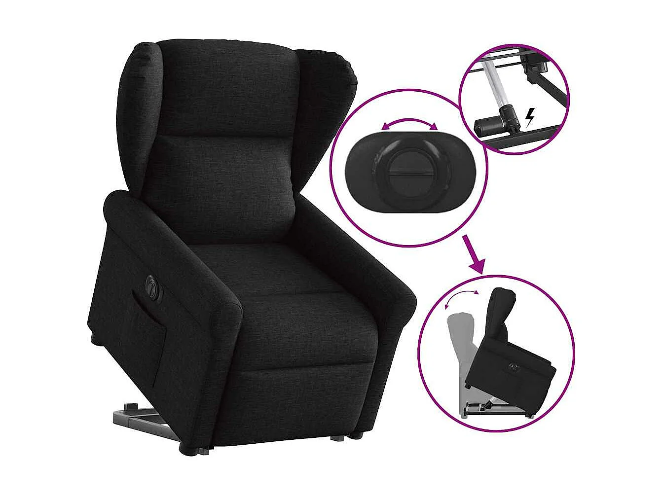 Fauteuil inclinable électrique noir tissu