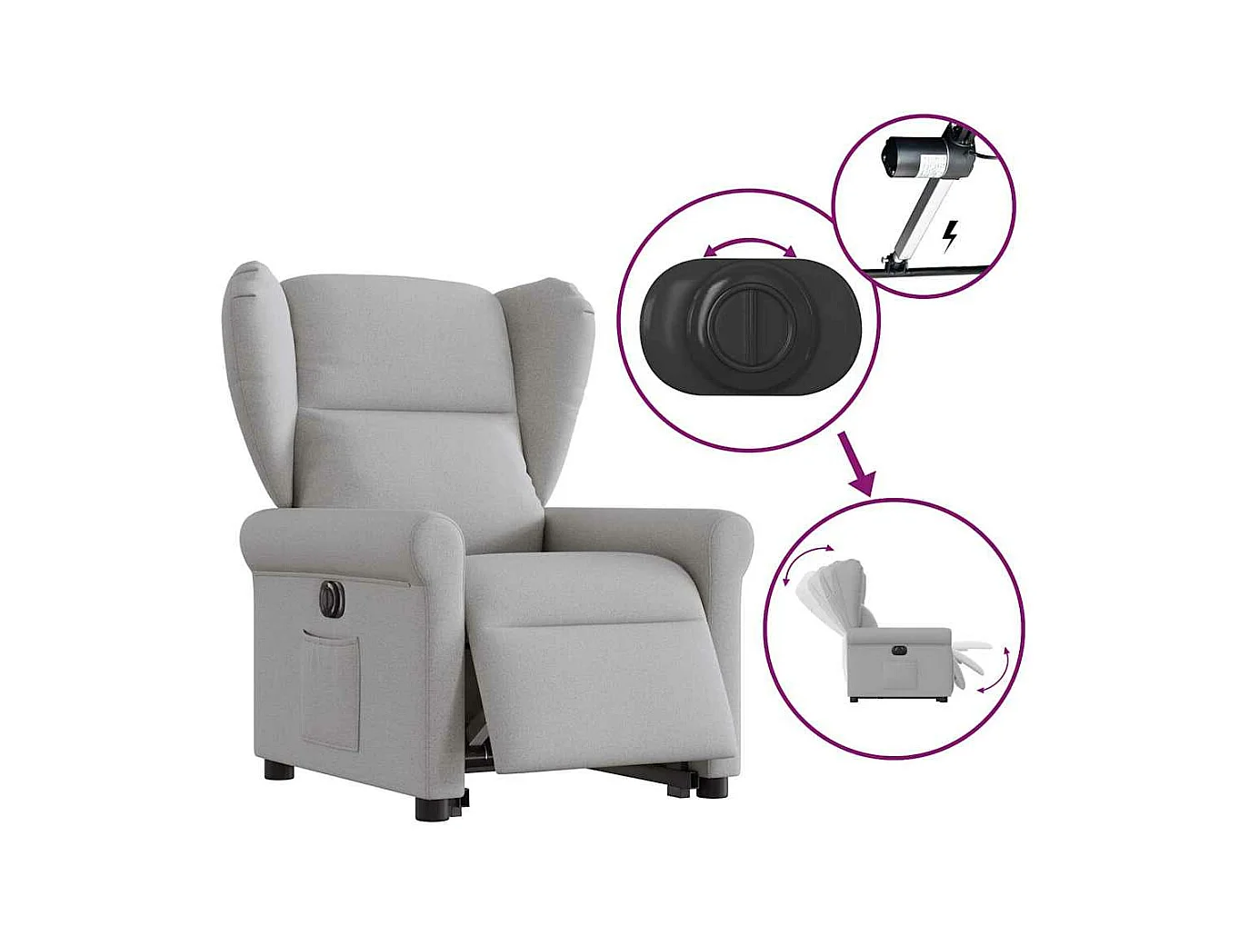 Elektrische relaxfauteuil van wolkengrijze stof