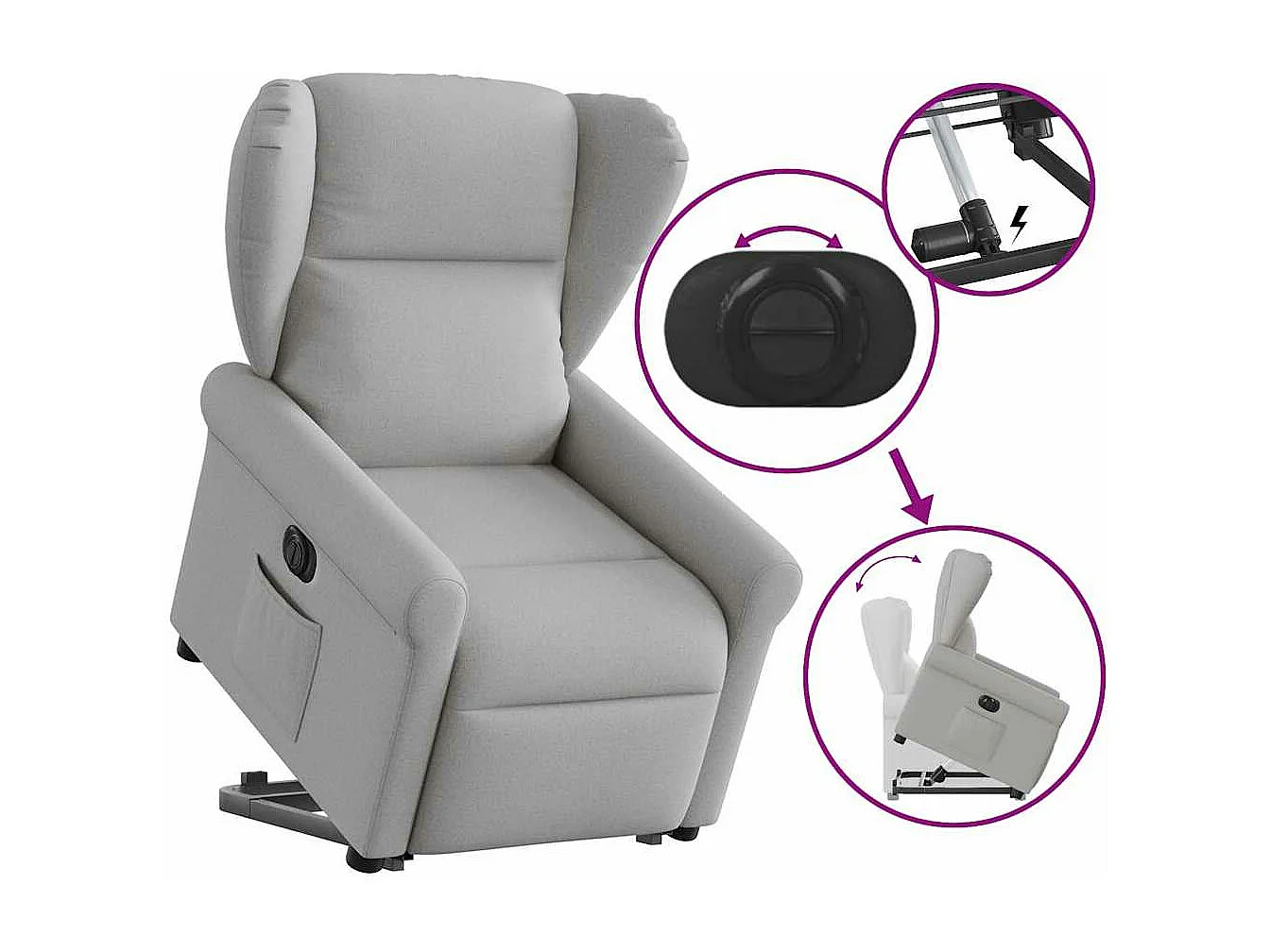 Elektrische relaxfauteuil van wolkengrijze stof