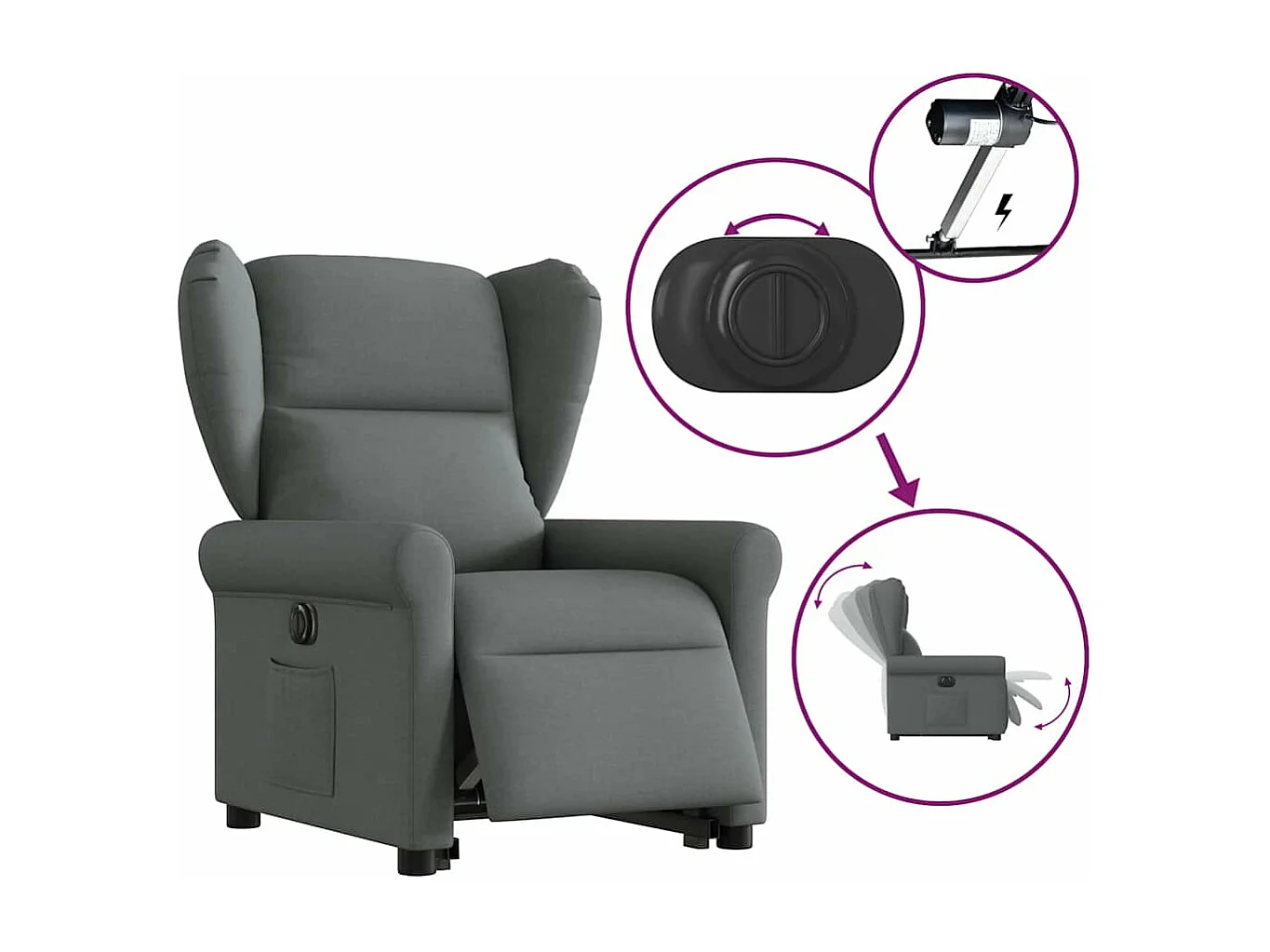 Fauteuil inclinable électrique gris foncé tissu