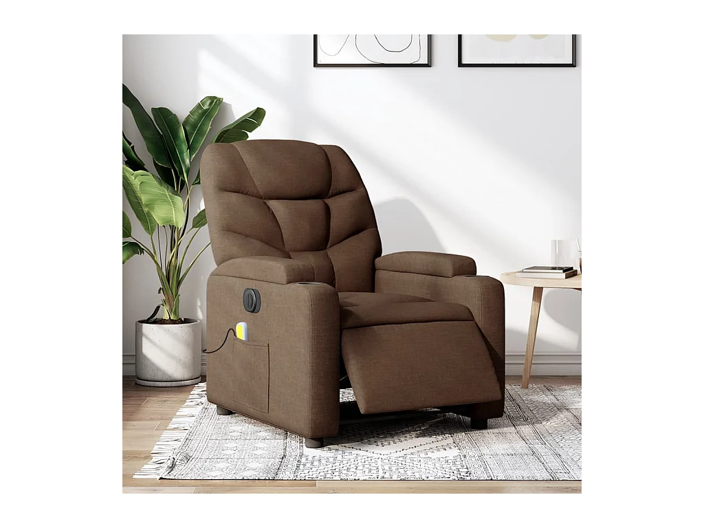 Fauteuil inclinable de massage électrique marron tissu