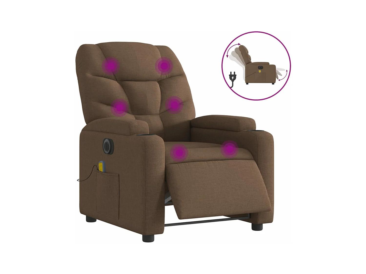 Fauteuil inclinable de massage électrique marron tissu