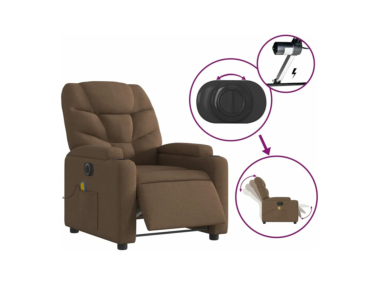 Fauteuil inclinable de massage électrique marron tissu