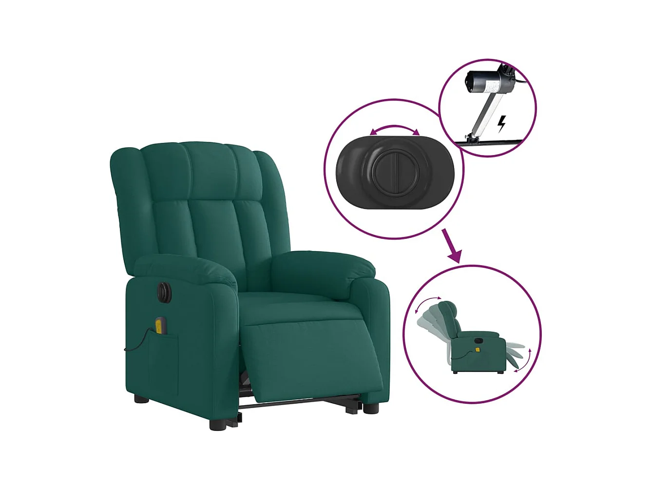 Fauteuil inclinable de massage électrique Vert foncé Tissu