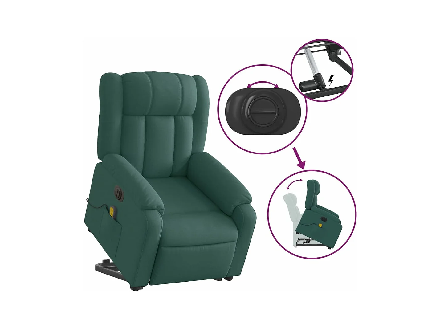 Fauteuil inclinable de massage électrique Vert foncé Tissu