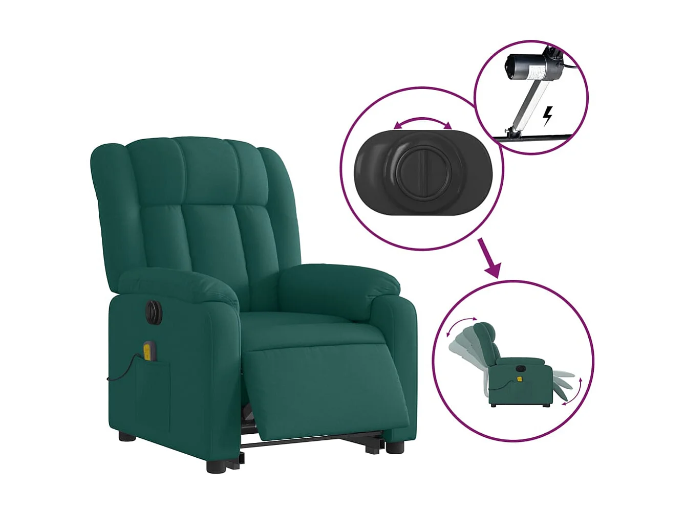Fauteuil inclinable de massage électrique Vert foncé Tissu