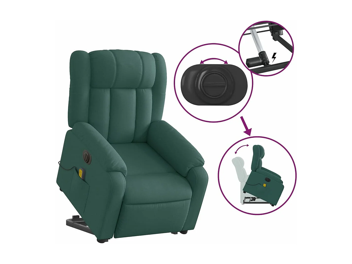 Fauteuil inclinable de massage électrique Vert foncé Tissu