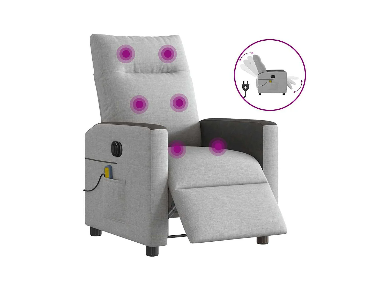 Fauteuil de massage inclinable électrique gris nuage tissu