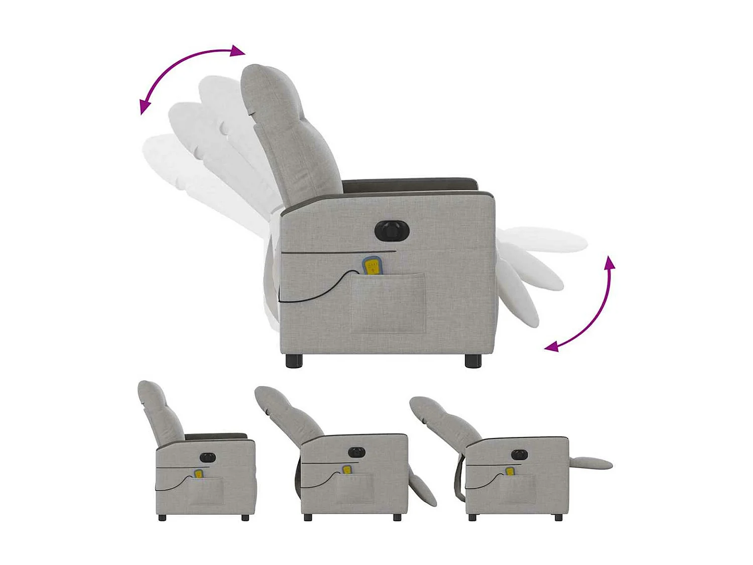 Fauteuil de massage inclinable électrique gris nuage tissu