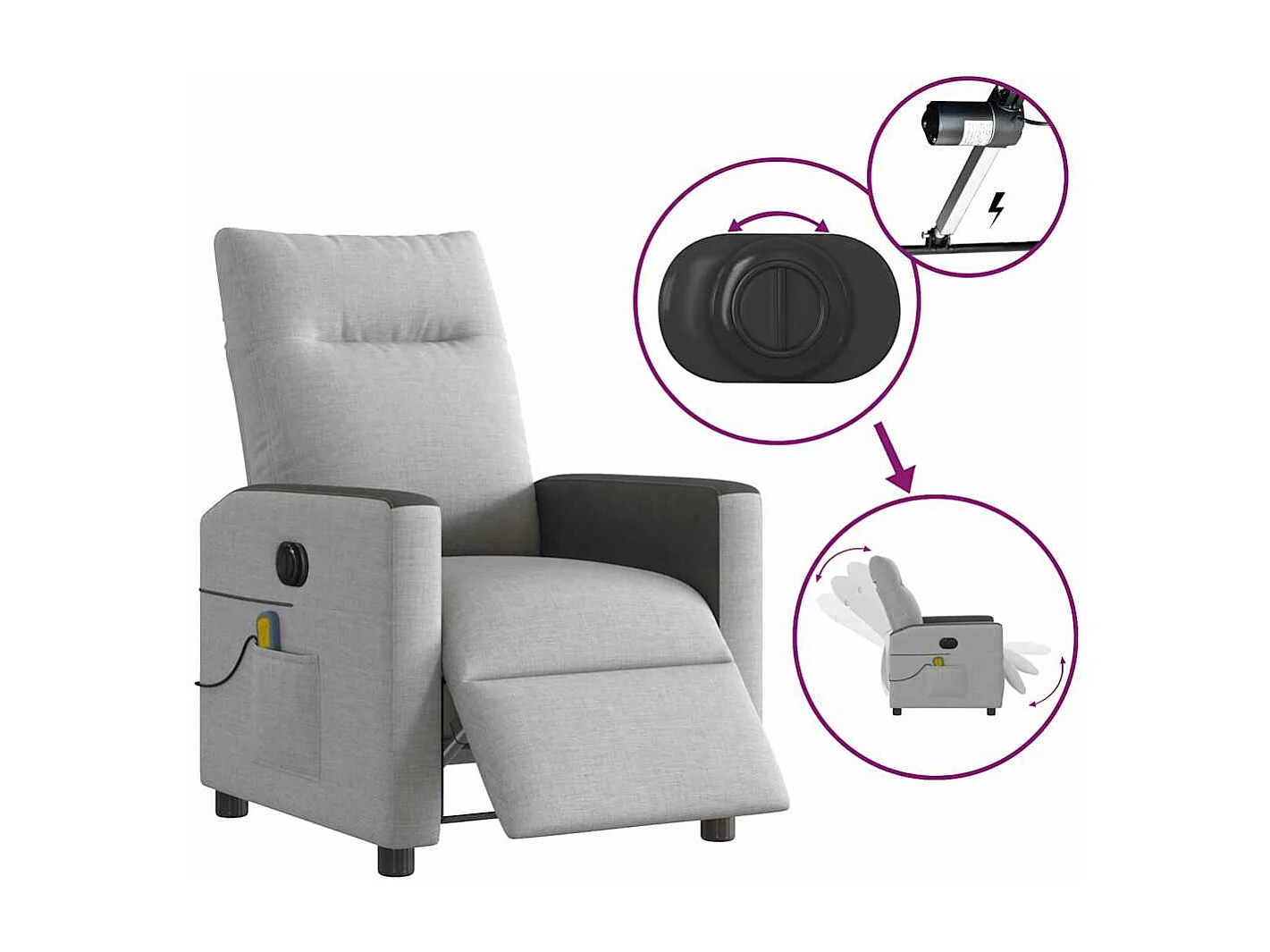 Fauteuil de massage inclinable électrique gris nuage tissu