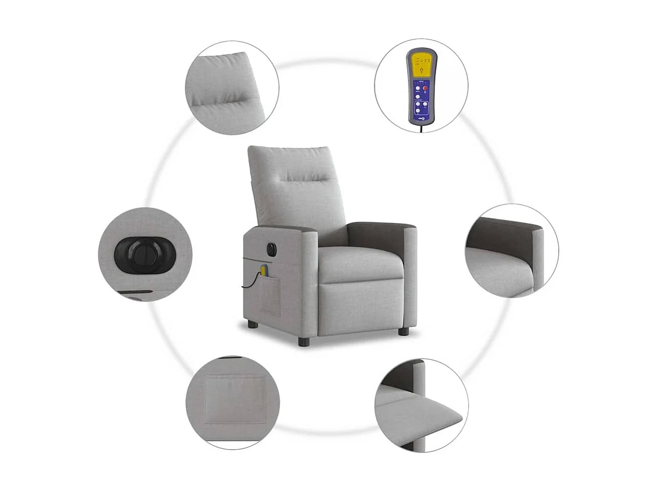 Fauteuil de massage inclinable électrique gris nuage tissu