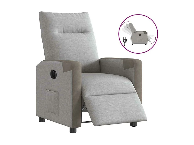 Poltrona reclinabile elettrica in tessuto grigio nuvola