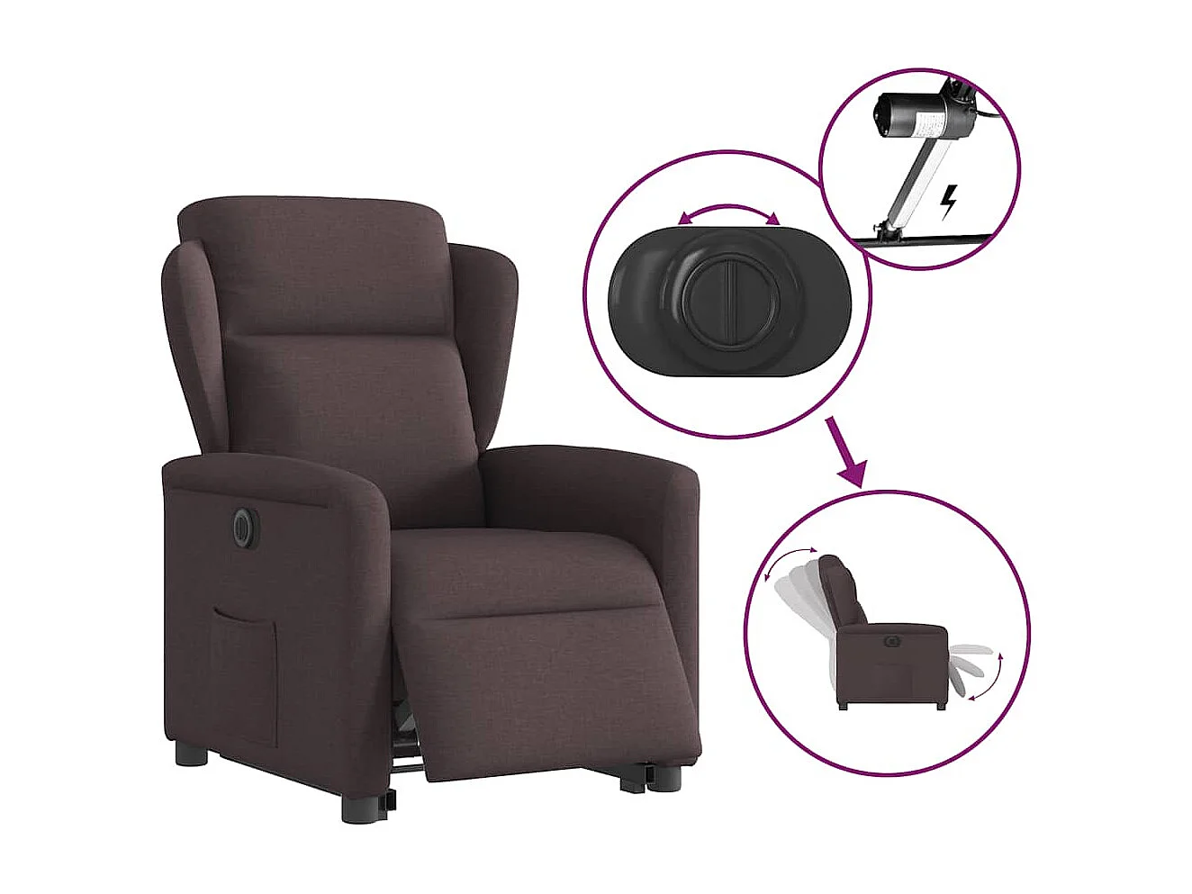 Fauteuil inclinable électrique marron foncé tissu