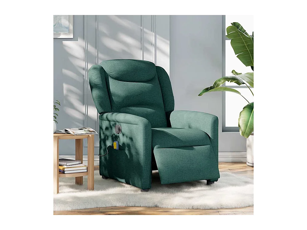 Fauteuil de massage inclinable électrique Vert foncé Tissu