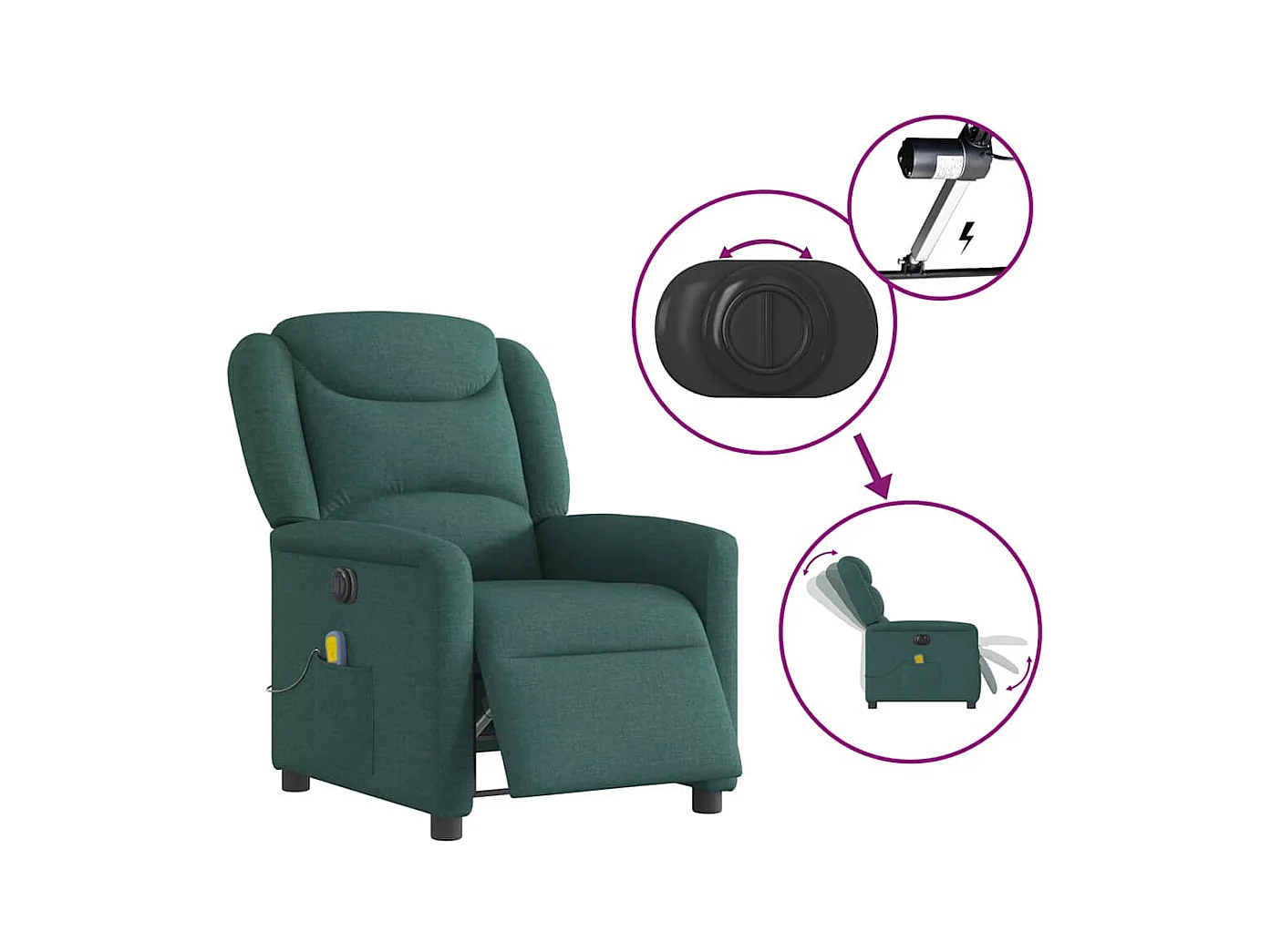 Fauteuil de massage inclinable électrique Vert foncé Tissu