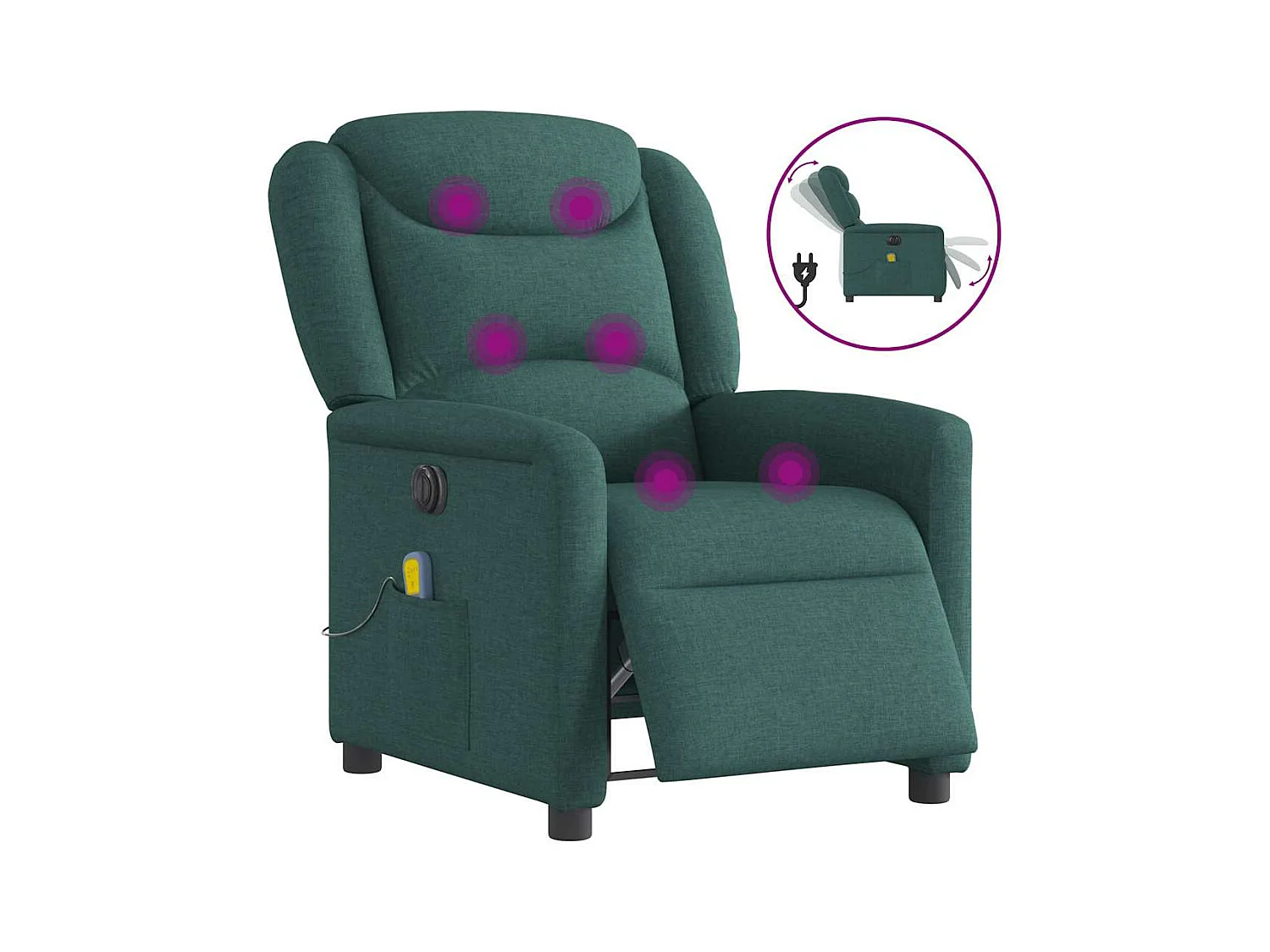 Poltrona massaggiante reclinabile elettrica in tessuto verde scuro