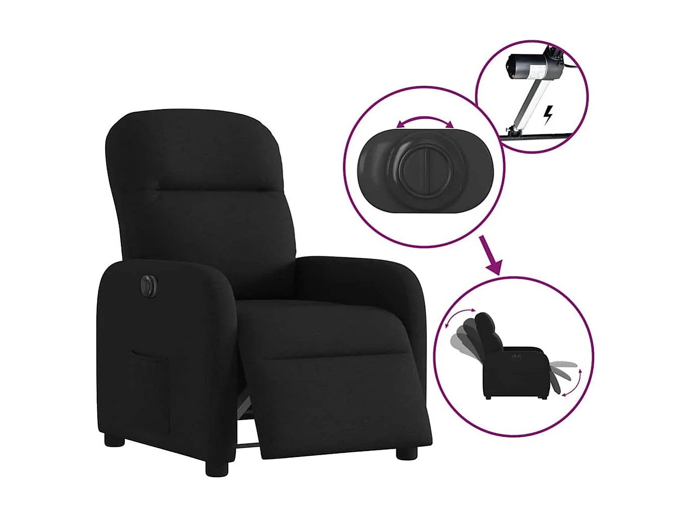 Fauteuil inclinable électrique Noir Tissu